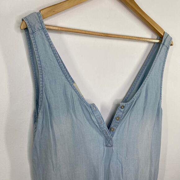 Cloth & Stone Womens Chambray Jumpsuit Size S Blue Tencel V Neck Capri Summer - Picture 7 of 11